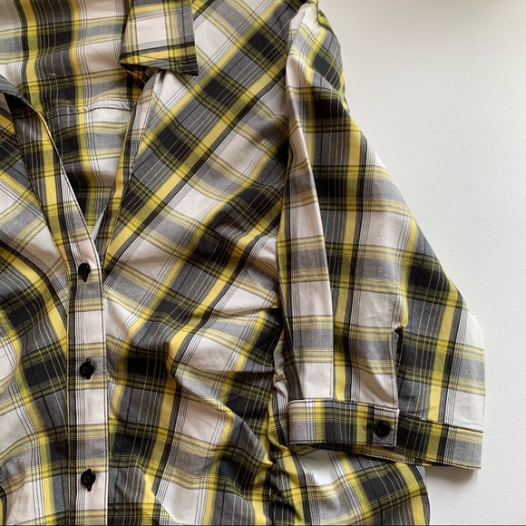 Adam Jacobs Blouse Black Yellow Plaid SS Sz 16 - Picture 6 of 10